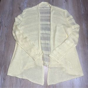 Eileen Fisher Yellow Open Front 100% Linen Knit Long Sleeve Cardigan Sweater L